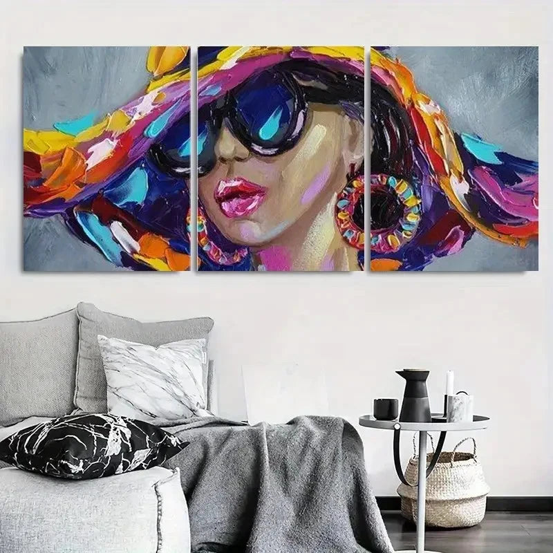 3pcs Colorful Hat & Fashion Glasses Wall Art Set Canvas Framed 40x60cm - High Quality Print 100% Australian Made Wall Canvas Ready to Hang