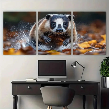 3pcs Funny Wild Badger Running Wildlife Metal Print Ready to Hang Art