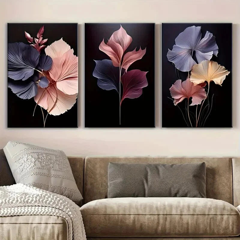 3pcs Set Modern Minimalist Floral Art Prints Metal Print Ready to Hang Art