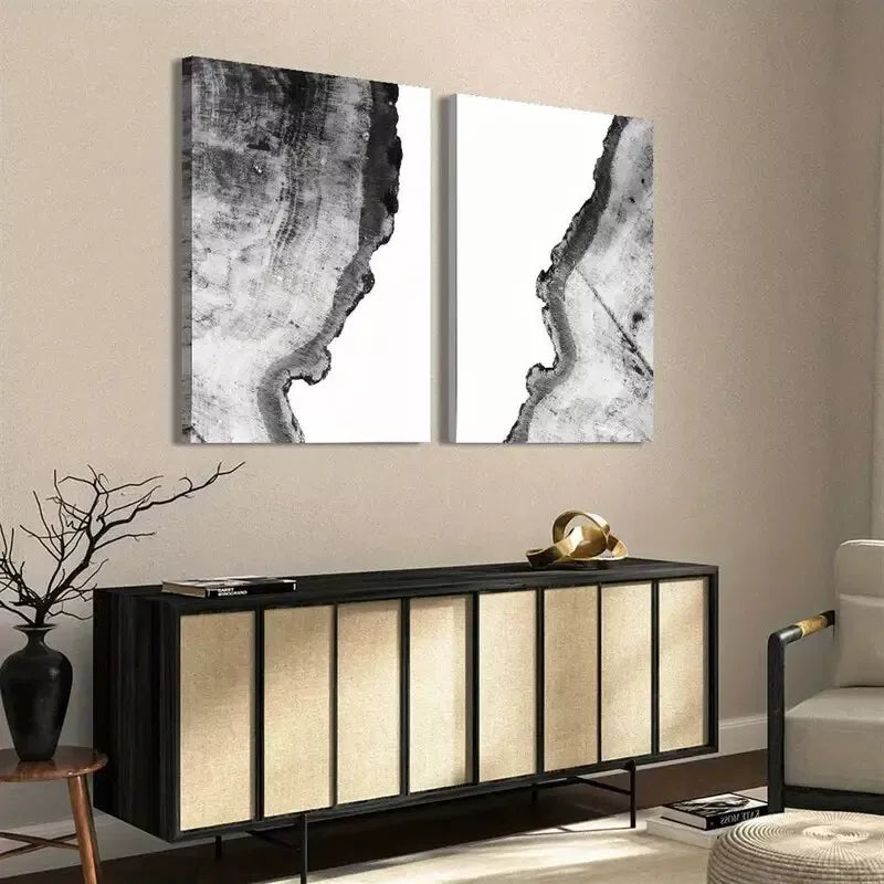 2pcs Modern Nordic Tree Rings Elegant Black & White Abstract Canvas Framed 50x75cm - High Quality Print 100% Australian Made Wall Canvas Ready to Hang - Bella Home Decor