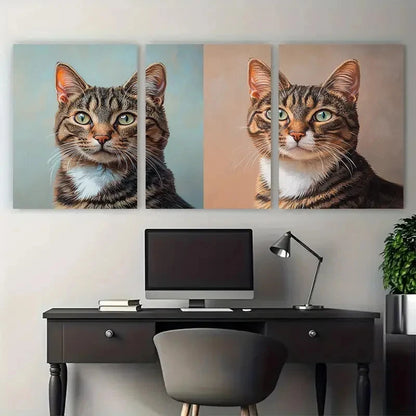 3pcs Cat Portrait Memorial Illustration Metal Print Ready to Hang Art