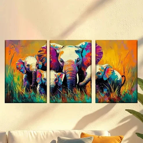 3pcs Elephant Painting Ideas Wall Art Set Canvas Unframed - High Quality Print 100% Australian Made Wall Canvas