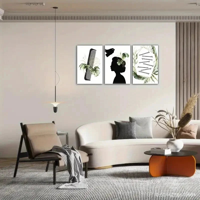 3pcs Botanical Print Comb Print Hair Salon Metal Print Ready to Hang Art