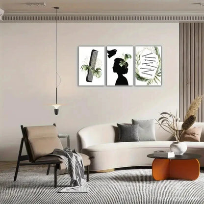 3pcs Botanical Print Comb Print Hair Salon Metal Print Ready to Hang Art