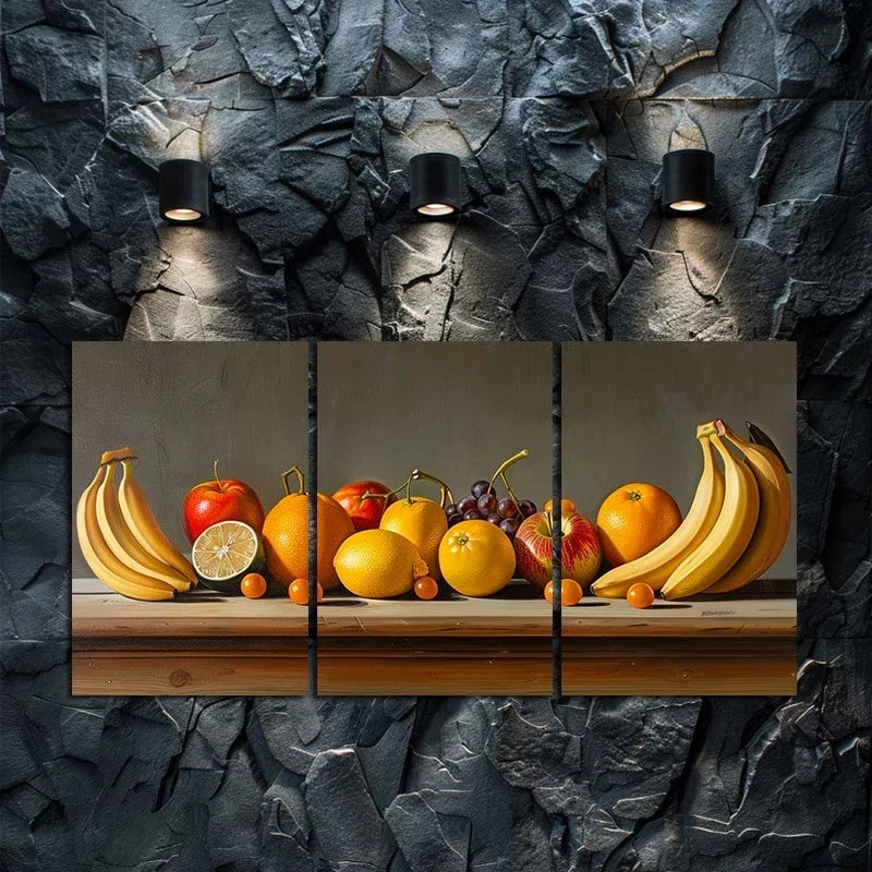 3pcs Fruit-Themed Oil Painting Metal Print Ready to Hang Art