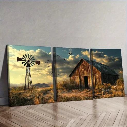 3pcs Barns And Windmills Scenery Nature Wall Art Set Canvas Unframed - High Quality Print 100% Australian Made Wall Canvas