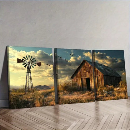 3pcs Barns And Windmills Scenery Nature Wall Art Set Canvas Unframed - High Quality Print 100% Australian Made Wall Canvas