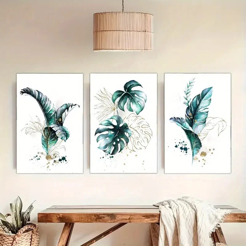 3pcs Botanical Art Leaves Poster Dormitory Metal Print Ready to Hang Art