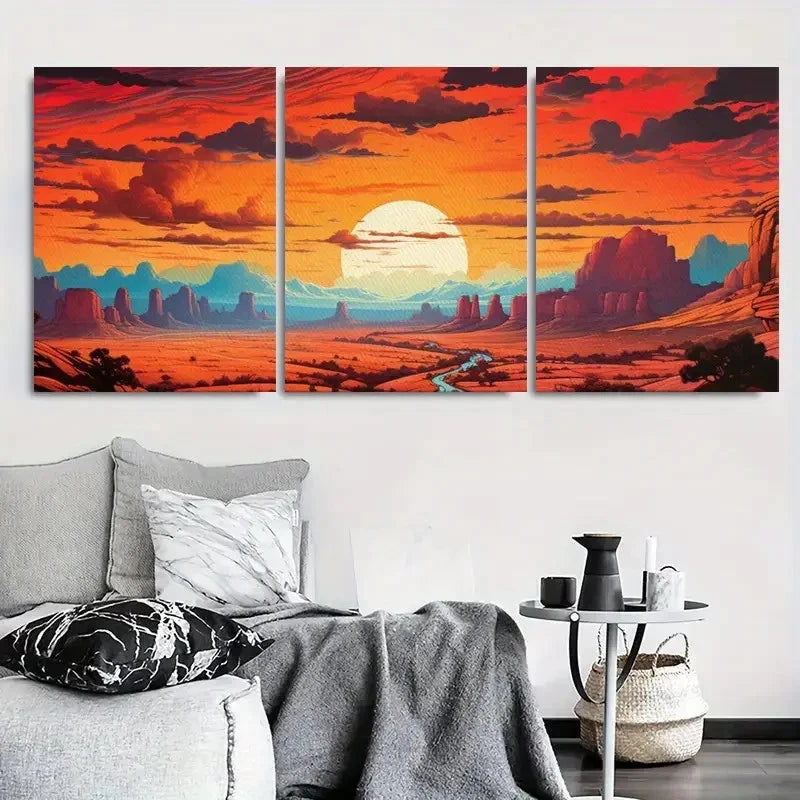 3pcs Sunset Desert Vibrant Colorful Metal Print Ready to Hang Art