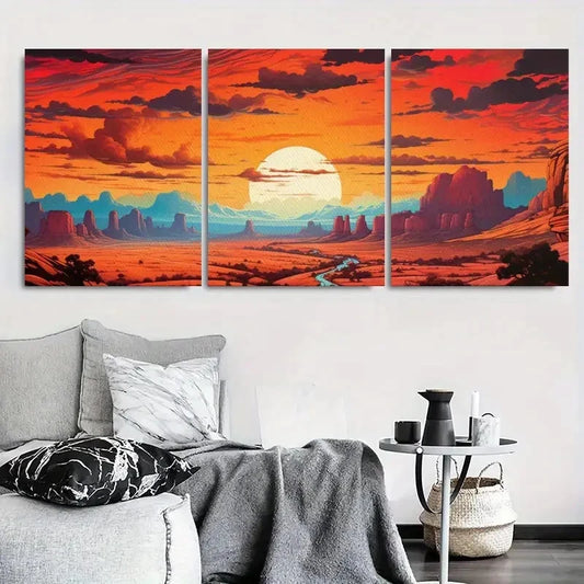 3pcs Sunset Desert Vibrant Colorful Metal Print Ready to Hang Art
