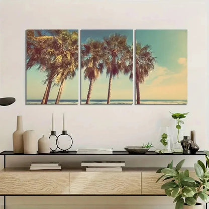3pcs Vintage Palm Trees in the Sun Wall Art Metal Print Ready to Hang Art