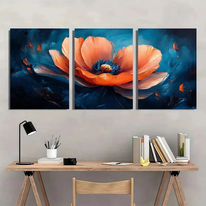 3pcs Orange & Blue Painting Flower Metal Print Ready to Hang Art