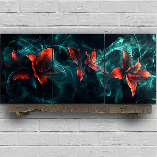 3pcs Abstract Floral Smoke Design Metal Print Ready to Hang Art