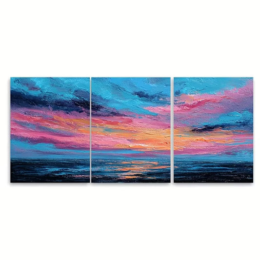 3pcs Abstract Sunset Ocean Painting Metal Print Ready to Hang Art