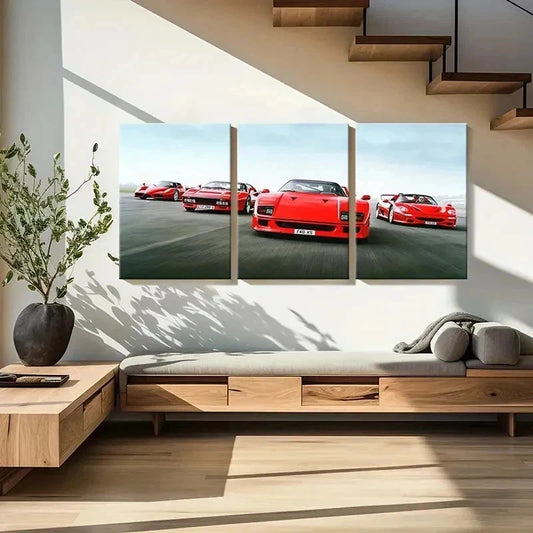 3pcs Retro & Modern Red Sports Cars Wall Art Set Canvas Framed 40x60cm - High Quality Print 100% Australian Made Wall Canvas Ready to Hang