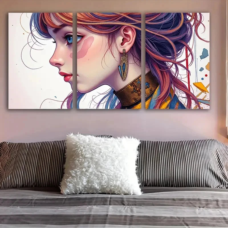 3pcs Colorful Woman Portrait Wall Art Set Canvas Framed 40x60cm - High Quality Print 100% Australian Made Wall Canvas Ready to Hang