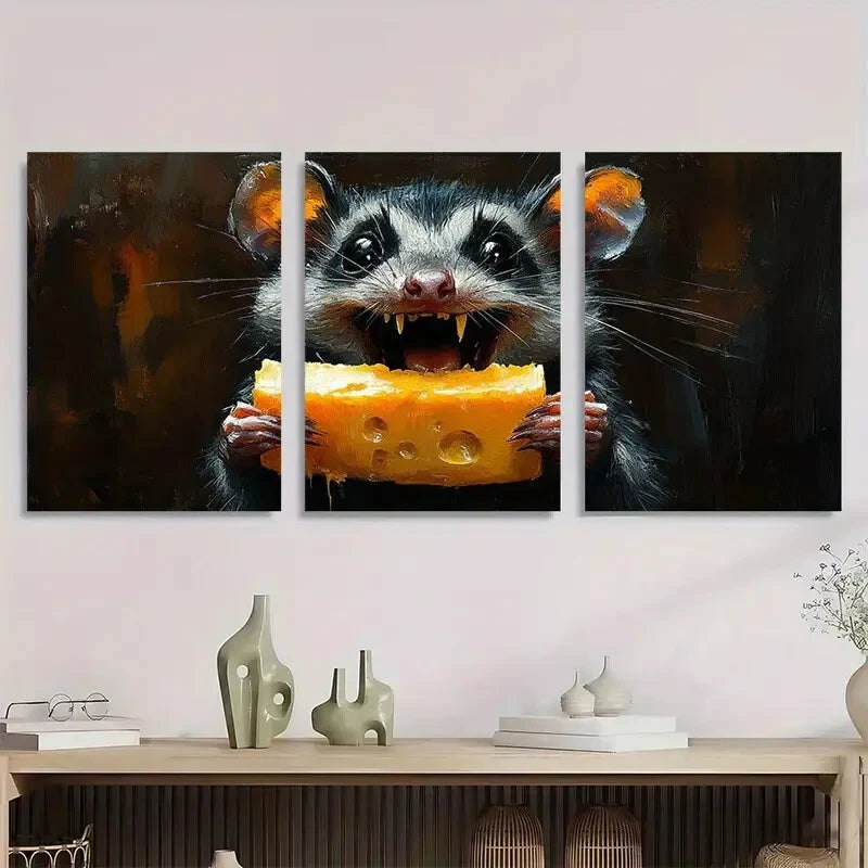 3pcs Vibrant Retro Modern Animal Themed Metal Print Ready to Hang Art