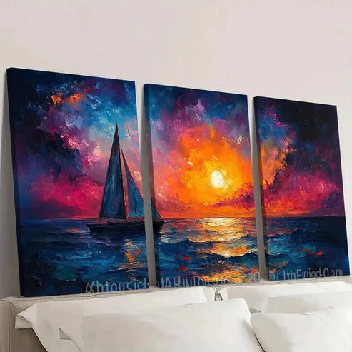 3pcs Vibrant Abstract Night Landscape Wall Art Canvas Unframed - High Quality Print 100% Australian Made Wall Canvas