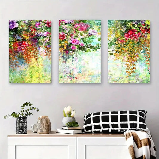 3pcs Vibrant Abstract Floral Colorful Botanical Metal Print Ready to Hang Art