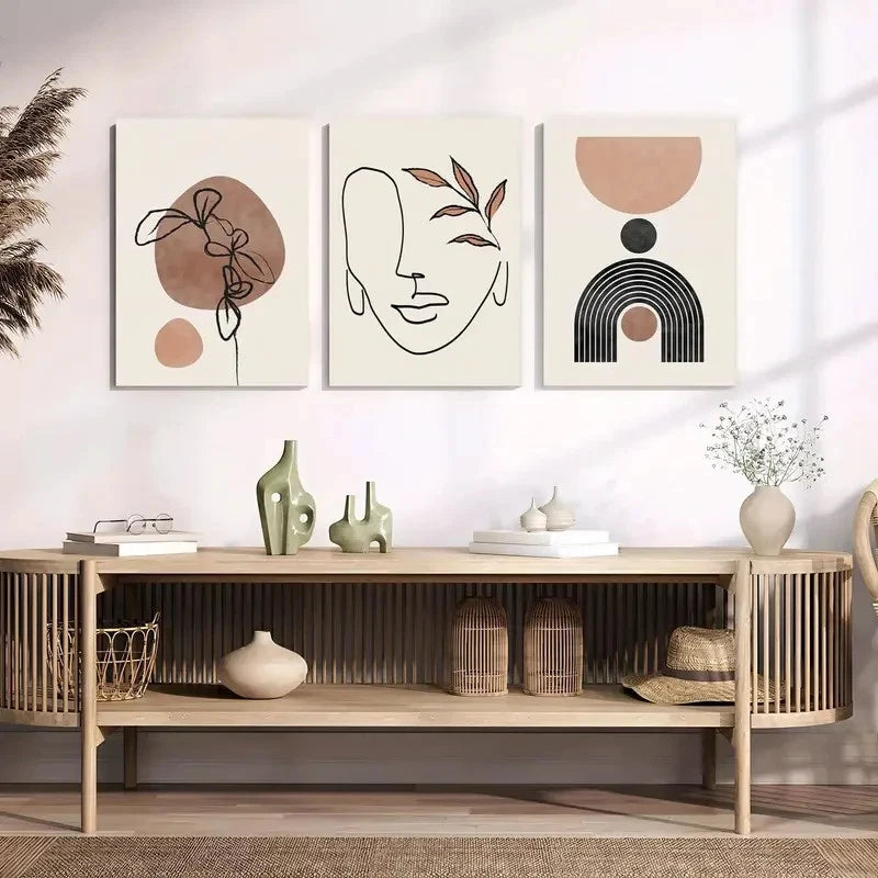 3pcs Abstract Floral Geometric & Minimalist Design Metal Print Ready to Hang Art
