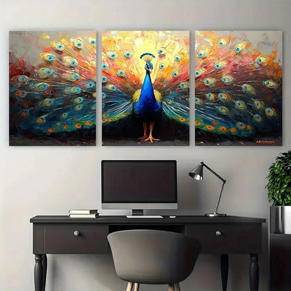 3pcs Enchanting Peacock Bird Impasto Design Wall Art Set Canvas Framed 60x90cm - High Quality Print 100% Australian Made Wall Canvas Ready to Hang