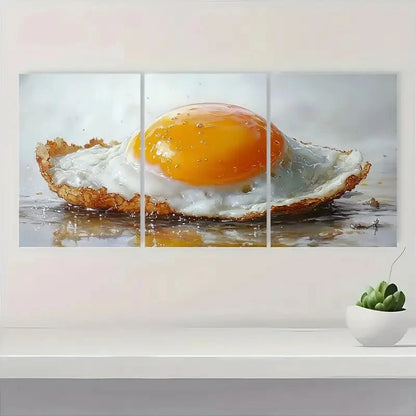 3pcs Sunnyside Up Egg Kitchen Vibrant Perfect Wall Art Set Canvas Framed 40x60cm - High Quality Print 100% Australian Made Wall Canvas Ready to Hang