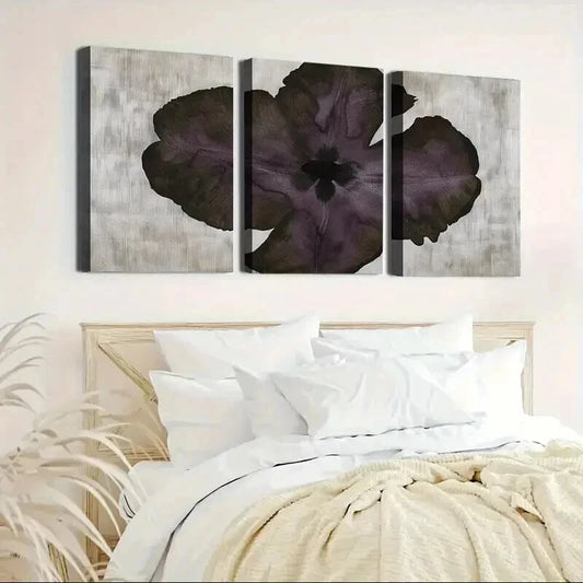 3pcs Unique Deep Purple Floral Pattern Wall Art Set Canvas Framed 40x60cm - High Quality Print 100% Australian Made Wall Canvas Ready to Hang