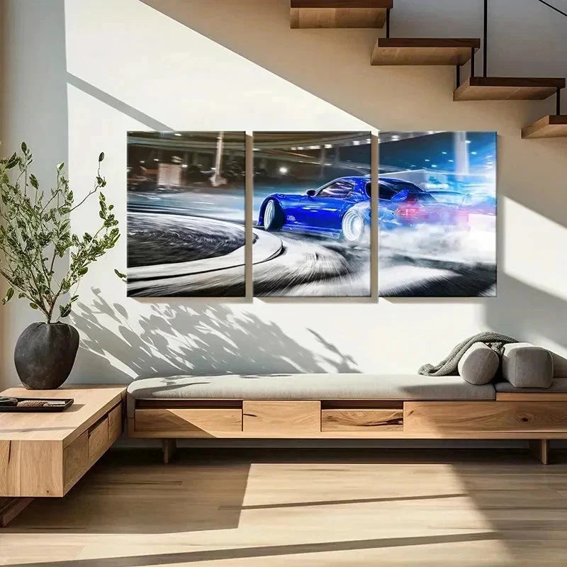 3pcs Modern Sports Supercar Drifting Print Wall Art Set Canvas Framed 40x60cm - High Quality Print 100% Australian Made Wall Canvas Ready to Hang