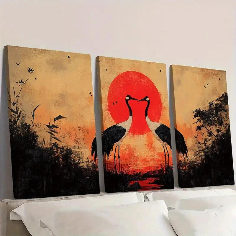3pcs Vibrant Red Sunset Nature Scene I Wall Art Set Canvas Framed 40x60cm - High Quality Print 100% Australian Made Wall Canvas Ready to Hang
