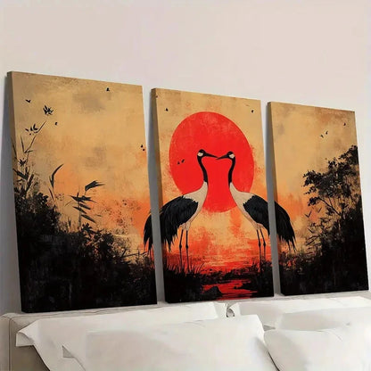 3pcs Vibrant Red Sunset Nature Scene I Wall Art Set Canvas Framed 40x60cm - High Quality Print 100% Australian Made Wall Canvas Ready to Hang
