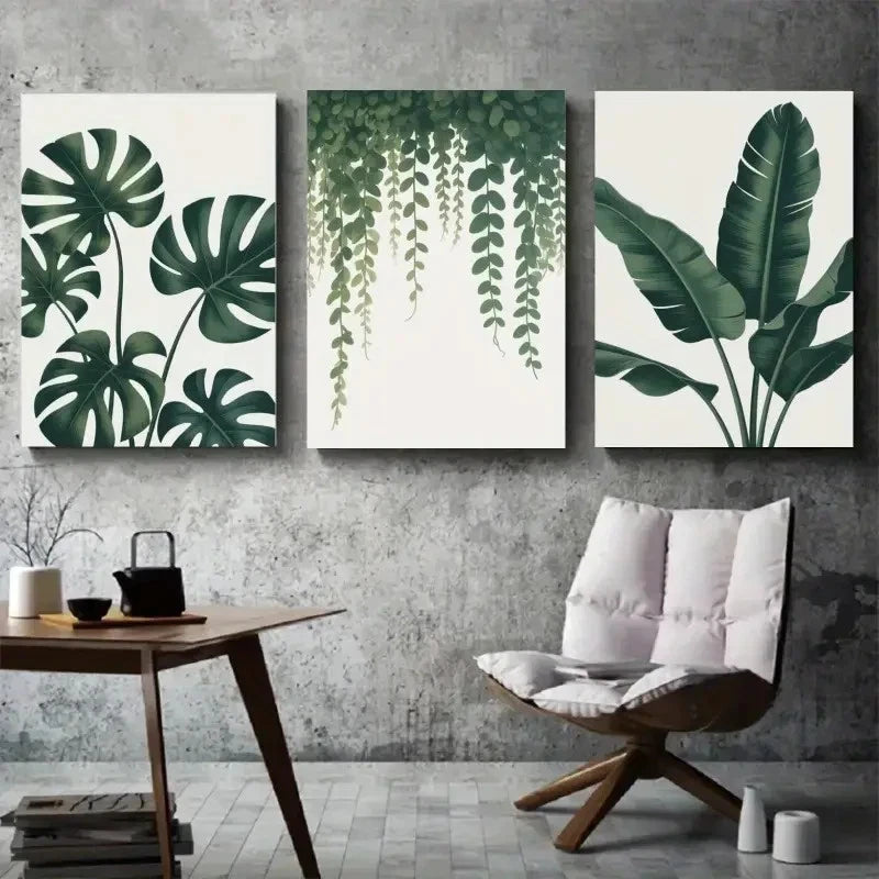 3pcs Botanical Monstera & Banana Leaf Metal Print Ready to Hang Art