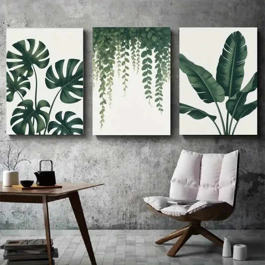 3pcs Botanical Monstera & Banana Leaf Metal Print Ready to Hang Art