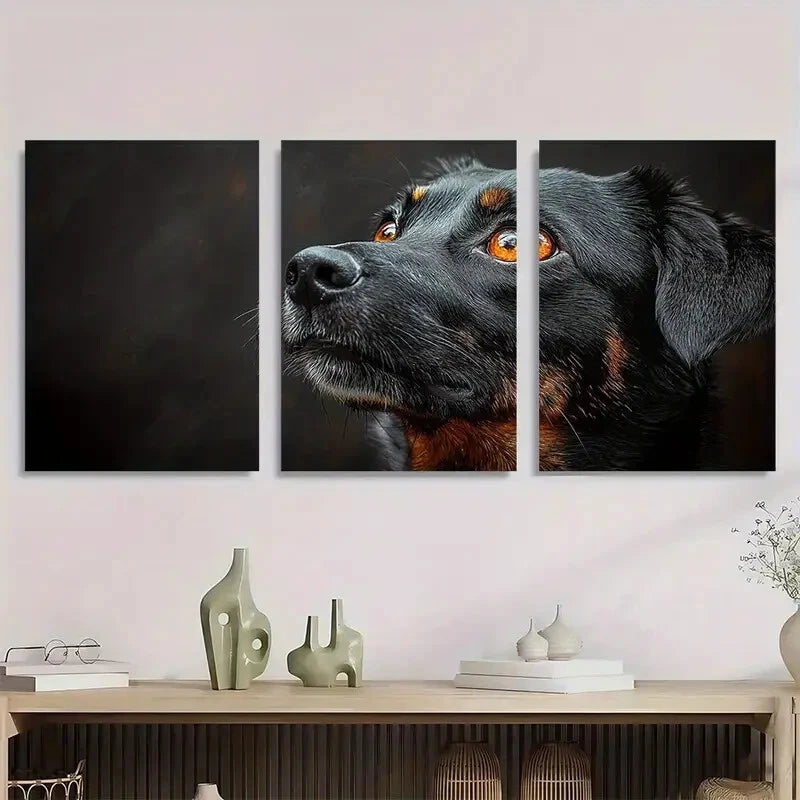 3pcs Vibrant Dog Portraits With Wooden Metal Print Ready to Hang Art