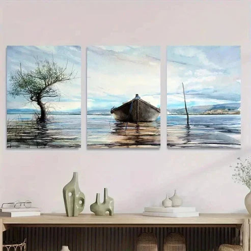 3pcs Serene Lake Scene Modern Classic Landscape Wall Art Set Canvas Unframed - High Quality Print 100% Australian Made Wall Canvas
