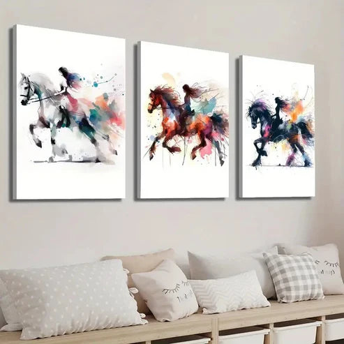 3pcs Girl Knights on Horseback Wall Art Set Canvas Unframed - High Quality Print 100% Australian Made Wall Canvas