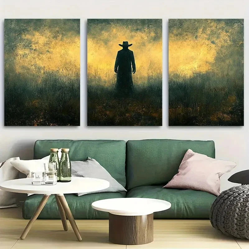 3pcs Wild Western Halloween Cowboy Metal Print Ready to Hang Art