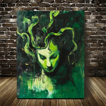 Abstract Green Hair Monster Contemporary Painting 40x60cm Metal Print Ready to Hang