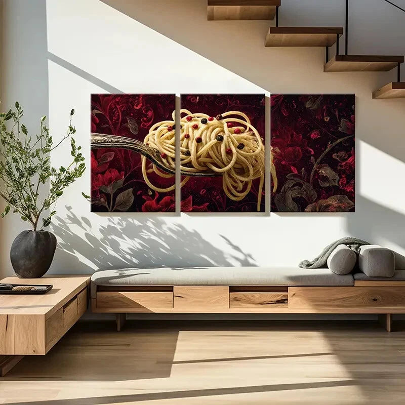 3pcs Elegant Spaghetti Art Floral Background Metal Print Ready to Hang Art