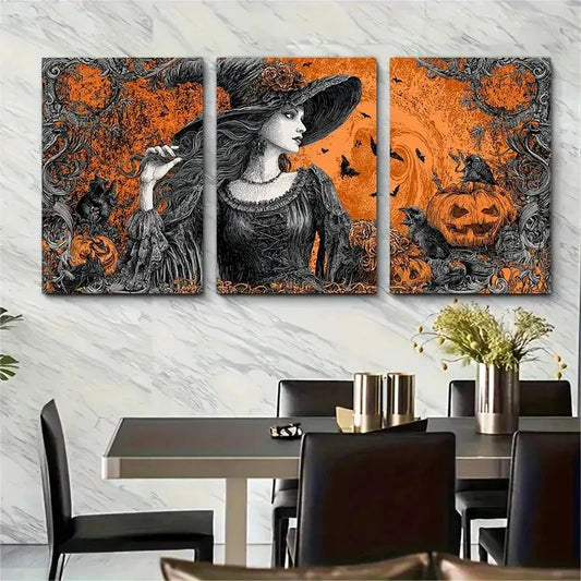 3pcs Vintage Halloween Witch Dark Trendy Perfect Wall Art Set Canvas Framed 40x60cm - High Quality Print 100% Australian Made Wall Canvas Ready to Hang