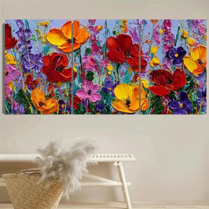 3pcs Colorful Meadow Floral Wall Art Set Canvas Framed 40x60cm - High Quality Print 100% Australian Made Wall Canvas Ready to Hang