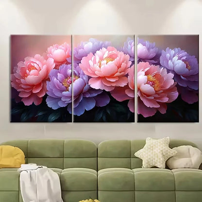 3pcs Purple Pink Peony Flower Bouquet Metal Print Ready to Hang Art