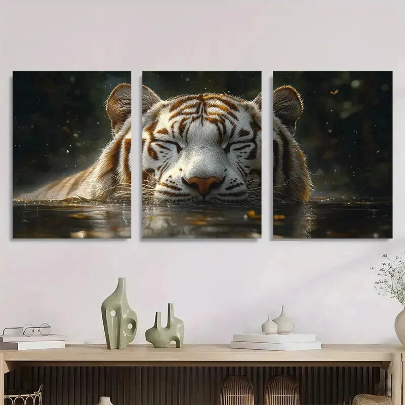 3pcs White Tiger in Natural Habitat Metal Print Ready to Hang Art