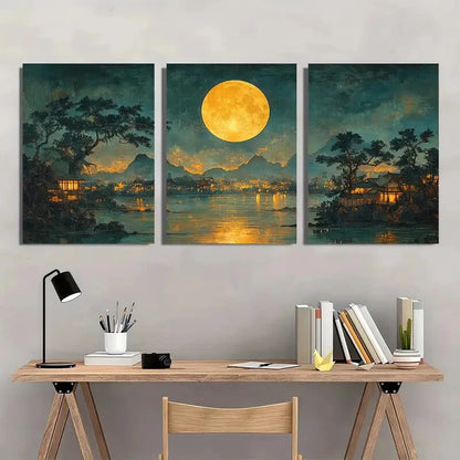 3pcs Japanese Ukiyo-e Vintage Evening Prints Metal Print Ready to Hang Art