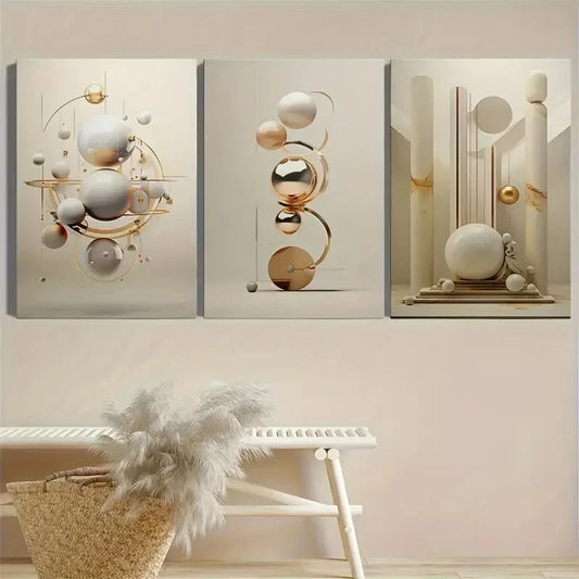 3pcs Modern Geometric Sphere Abstract Art Metal Print Ready to Hang Art