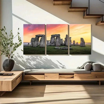 3pcs Stonehenge Sunset Natural Landscape Wall Art Set Canvas Framed 40x60cm - High Quality Print 100% Australian Made Wall Canvas Ready to Hang