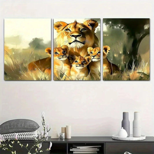 3pcs Lion Plain Three Wheeled Lion Metal Print Ready to Hang Art