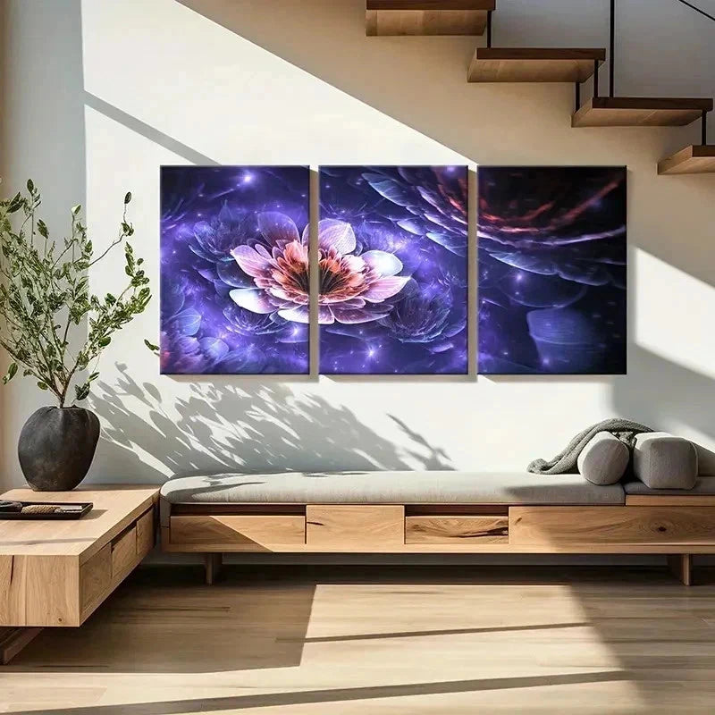 3pcs Psychedelic Floral Abstract Fractal Flower Wall Art Set Canvas Framed 60x90cm - High Quality Print 100% Australian Made Wall Canvas Ready to Hang