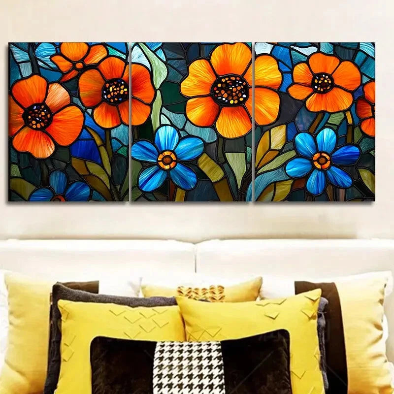 3pcs Stained Glass Window Cut Metal Print Ready to Hang Art