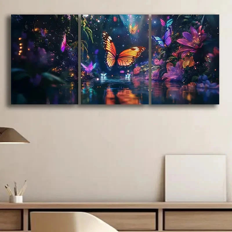 3pcs Vibrant Butterfly Accent Colourful Metal Print Ready to Hang Art