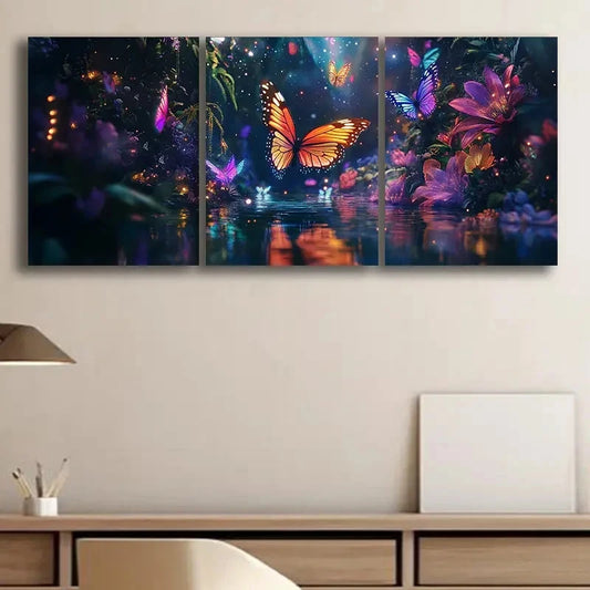 3pcs Vibrant Butterfly Accent Colourful Metal Print Ready to Hang Art